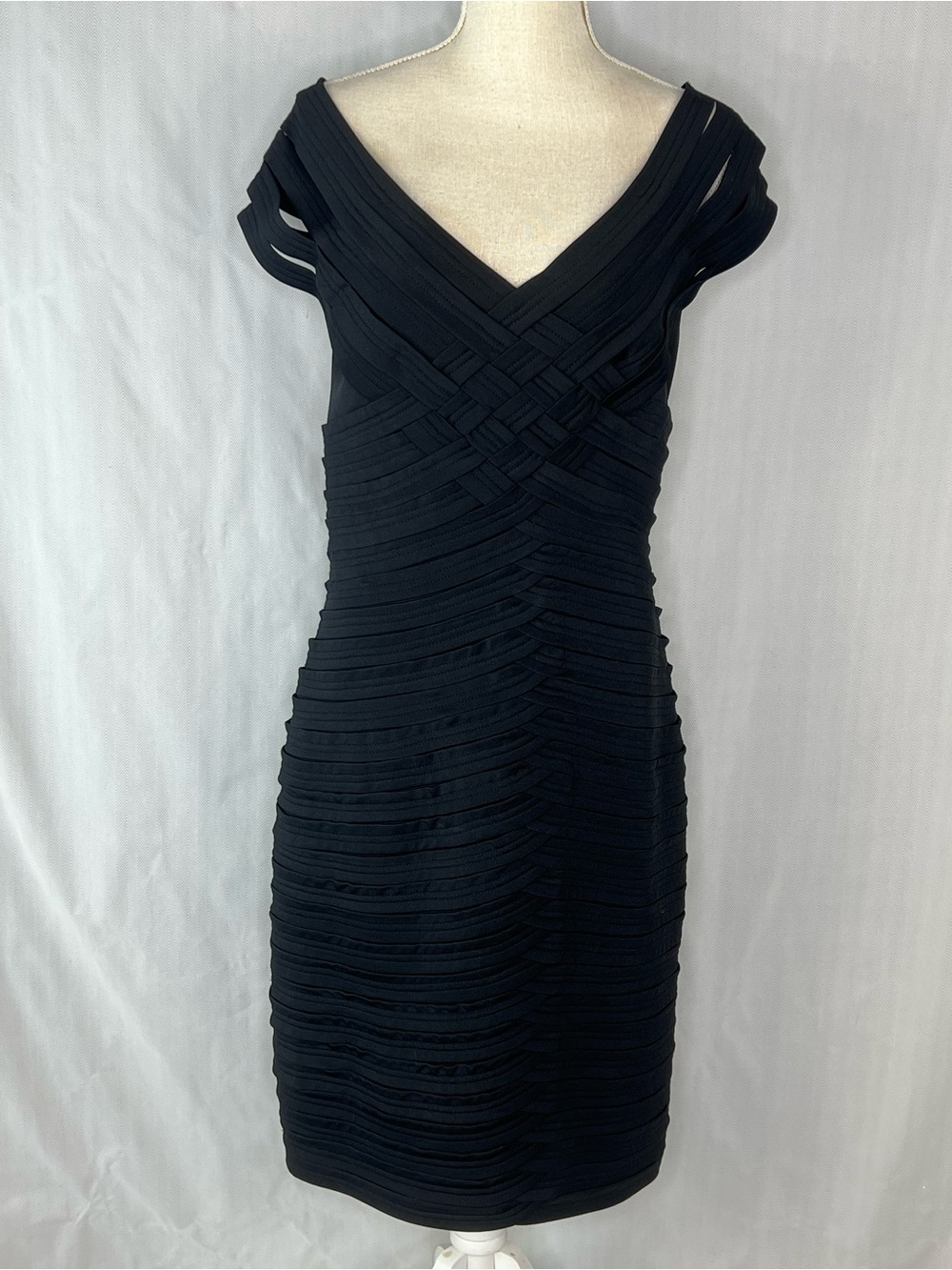 Tadashi Collection Black Cocktail Dress Bandage Criss Cross On/Off Shoulders L👍